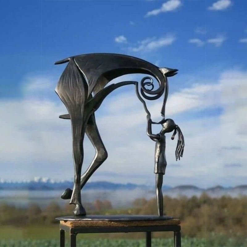 Metal Garden Horse Kiss Sculpture Outdoor Waterproof Yard Decor 8496310026542-1