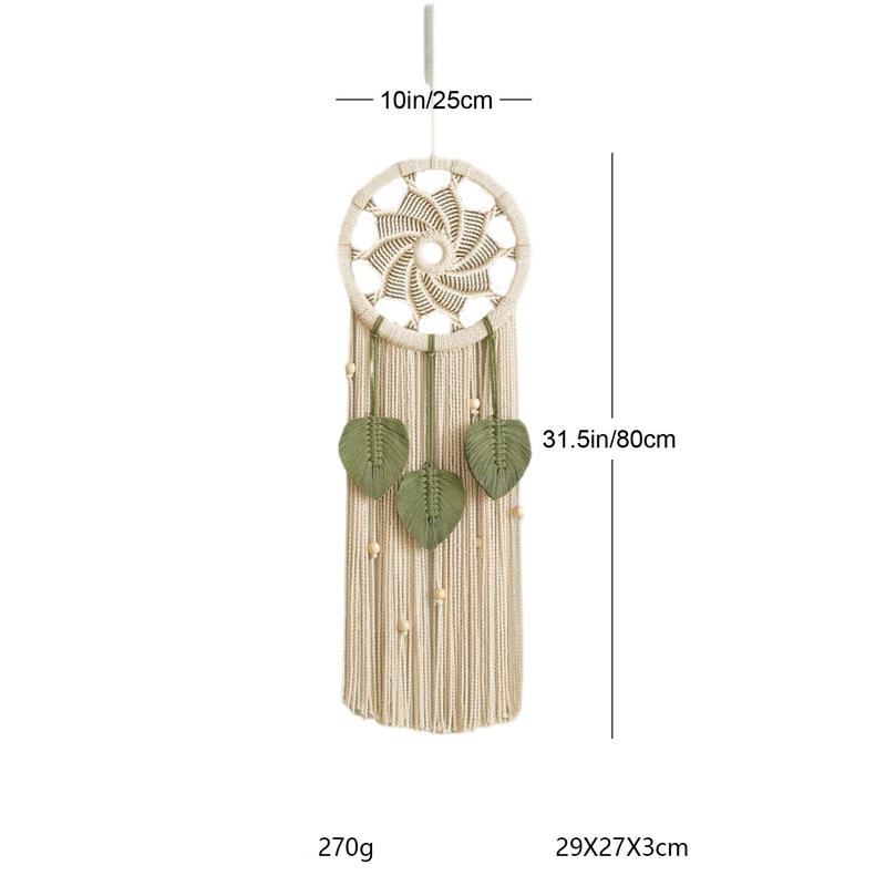 Nordic Style Circular Hand-Woven Wall Tapestry With Leaf Pattern 14815614796102-1