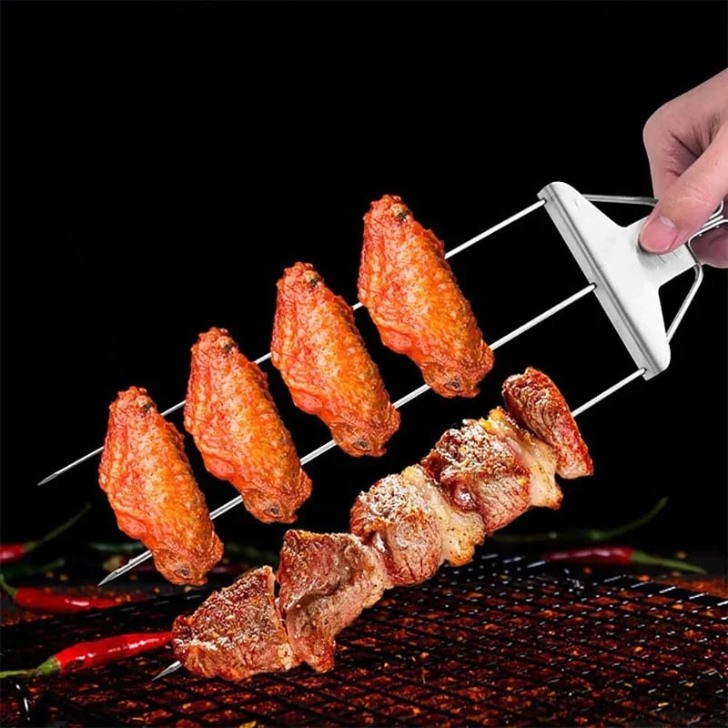 Stainless Steel Triple Skewer Set For Perfect Grilling Barbecue Cooking 14975529288006-1