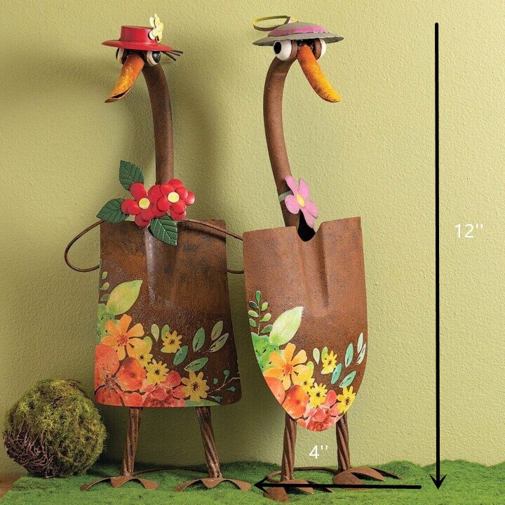 Metal Duck Garden Statue Recycled Shovel Floral Yard Decor 9464988631342-1