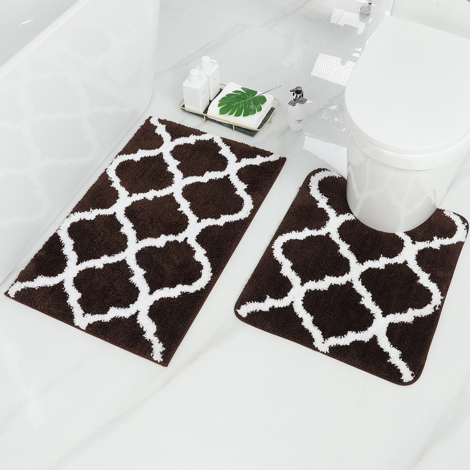 Ultra Soft Shaggy Bath Mat Set – 2 Piece Non-Slip Absorbent Rugs 14815634063686-1