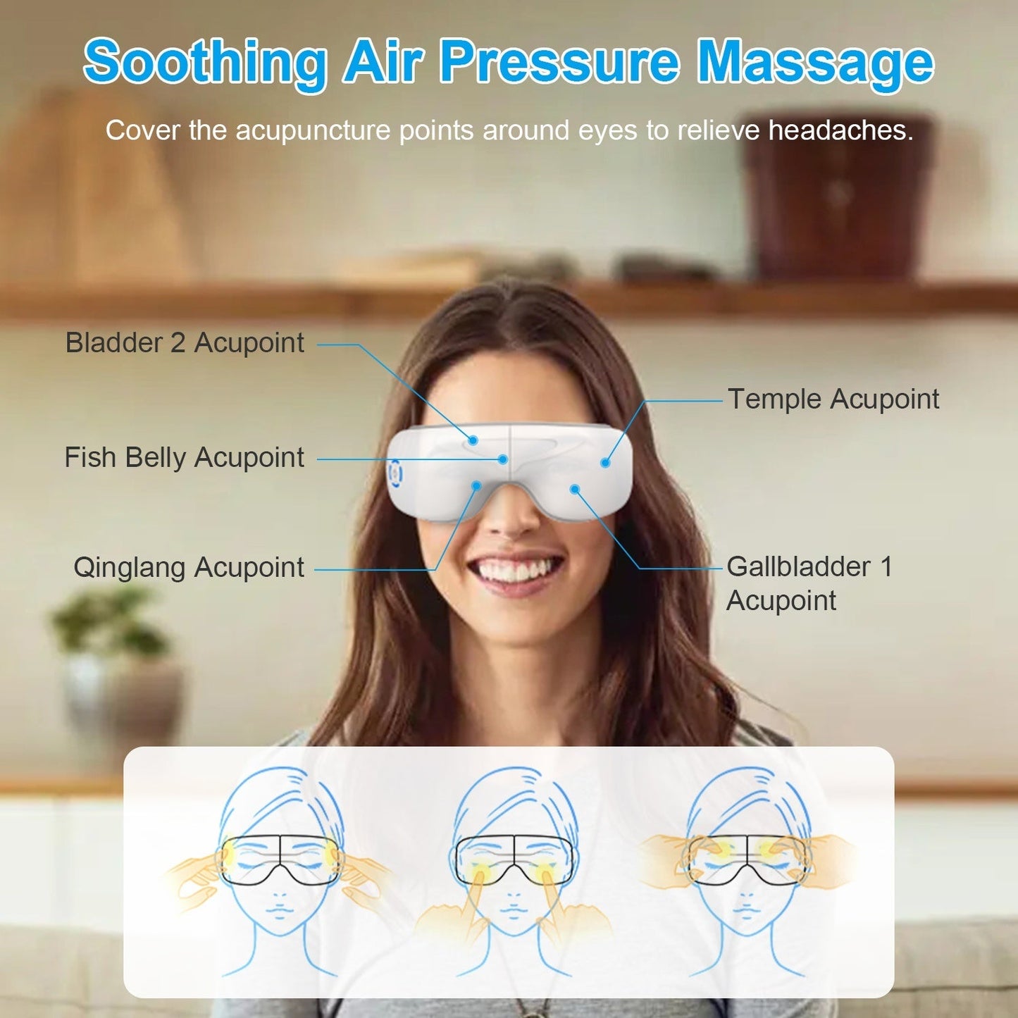 1Pc Eye Massager With Heat Music Air Pressure Vibration Massage Rechargeable For Men Women Elders Wireless Eye Mask 8998454853852-1