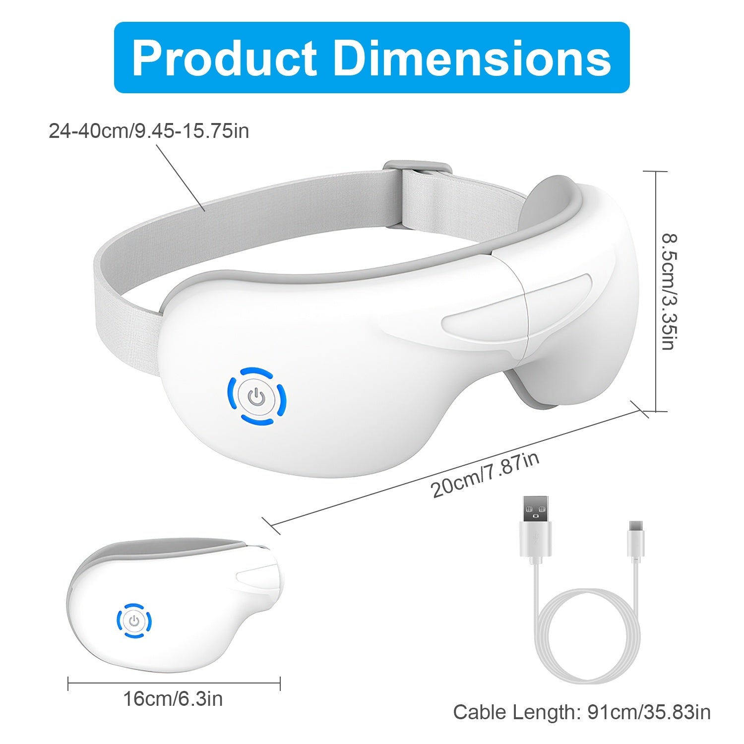 1Pc Eye Massager With Heat Music Air Pressure Vibration Massage Rechargeable For Men Women Elders Wireless Eye Mask 8998454853852-1
