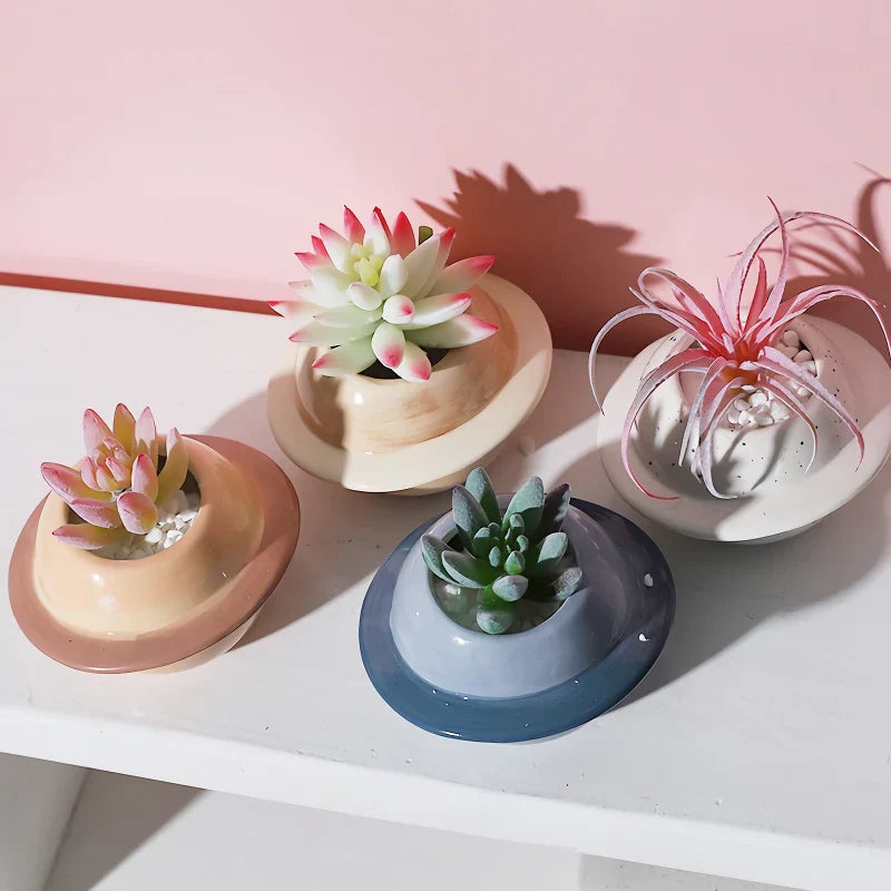 Mini Planet Shape Ceramic Succulent Flower Pot 14815617089862-1