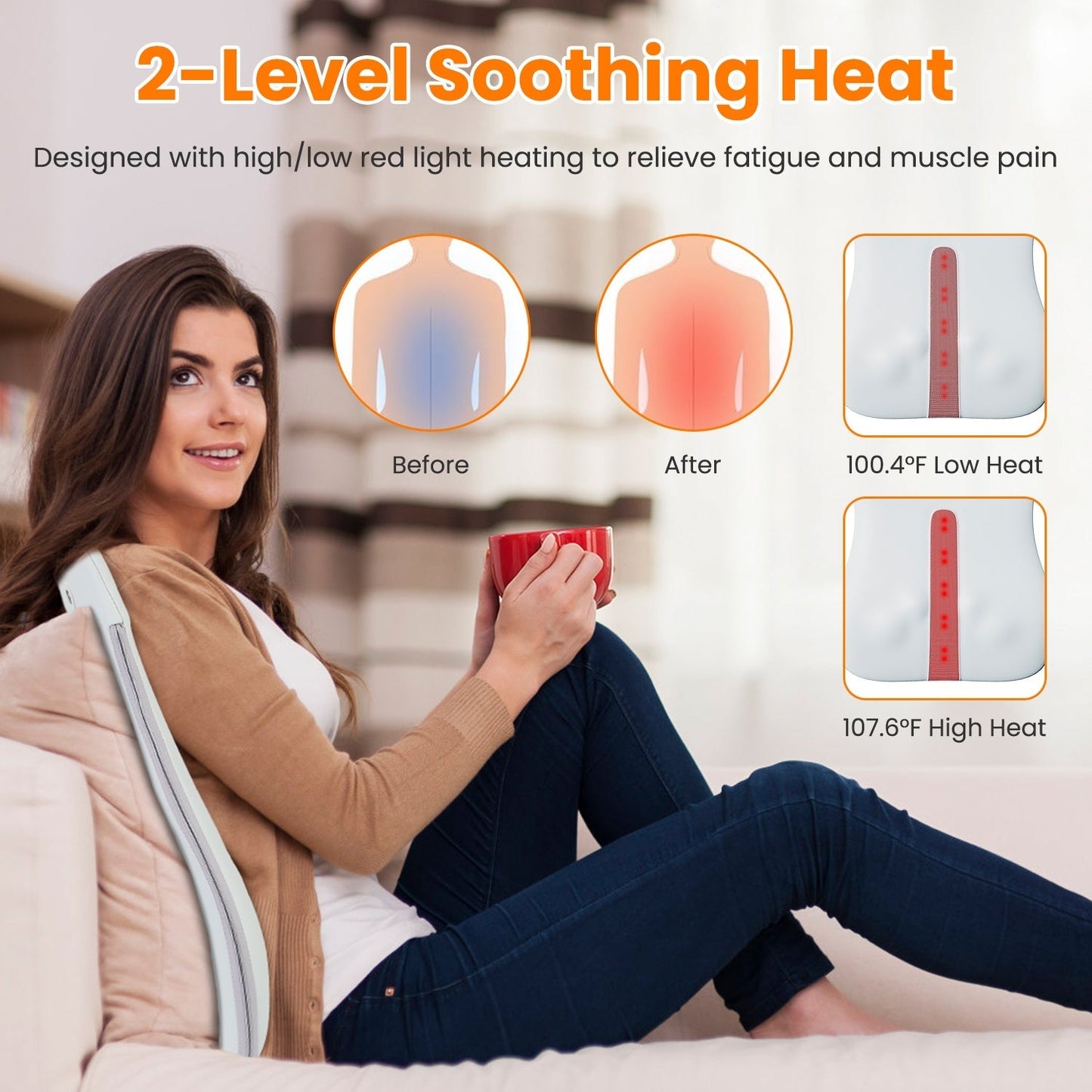 1 Set  Shiatsu Back Massager 3D Deep Tissue Kneading Massage Pillow Cordless USB Rechargeable With 3 Massaging Modes 2 Heating Levels 10Mins Auto-Off For Back Shoulder Waist Lumbar No Chair 9016324522204-1