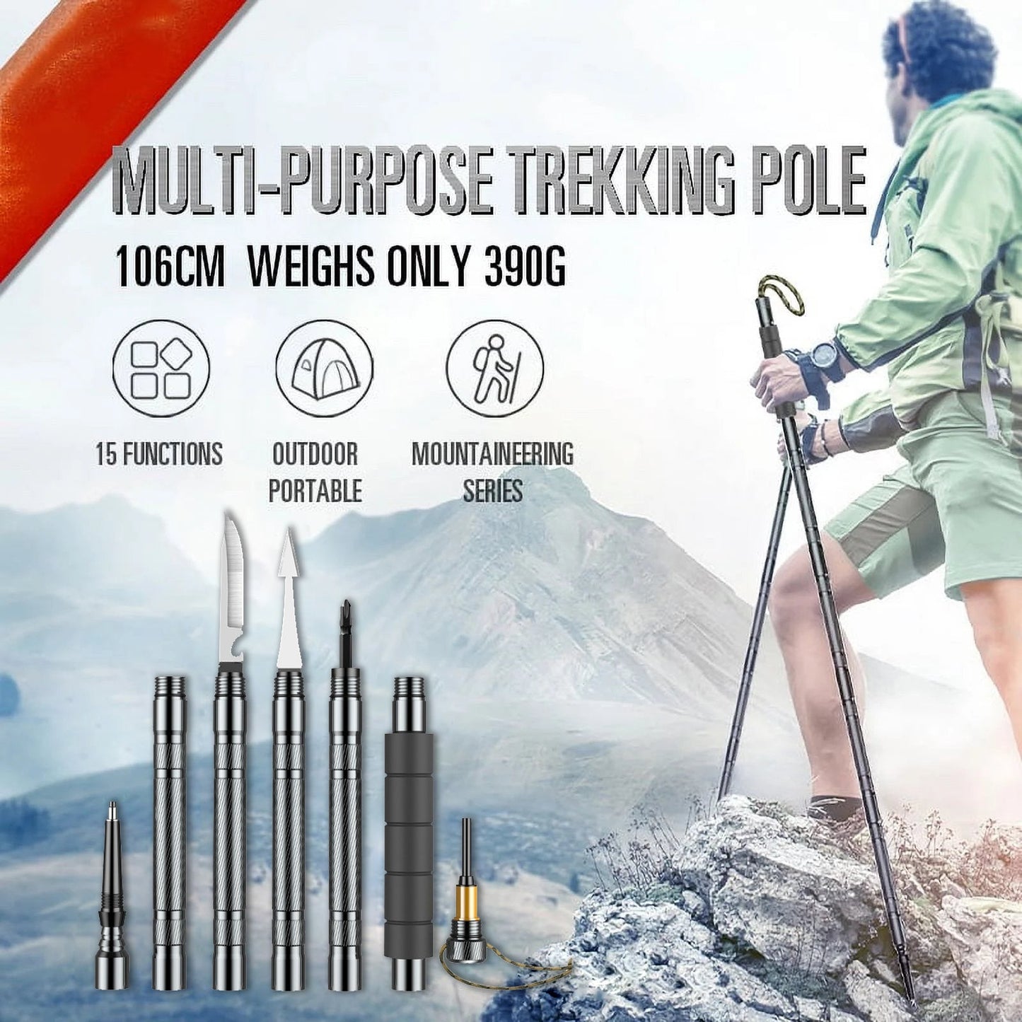 Aluminum Alloy Walking Stick With Tungsten Steel Tip Multifunctional Tool 9344778469678-1