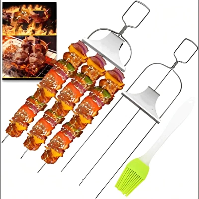 Stainless Steel Triple Skewer Set For Perfect Grilling Barbecue Cooking 14975529288006-1