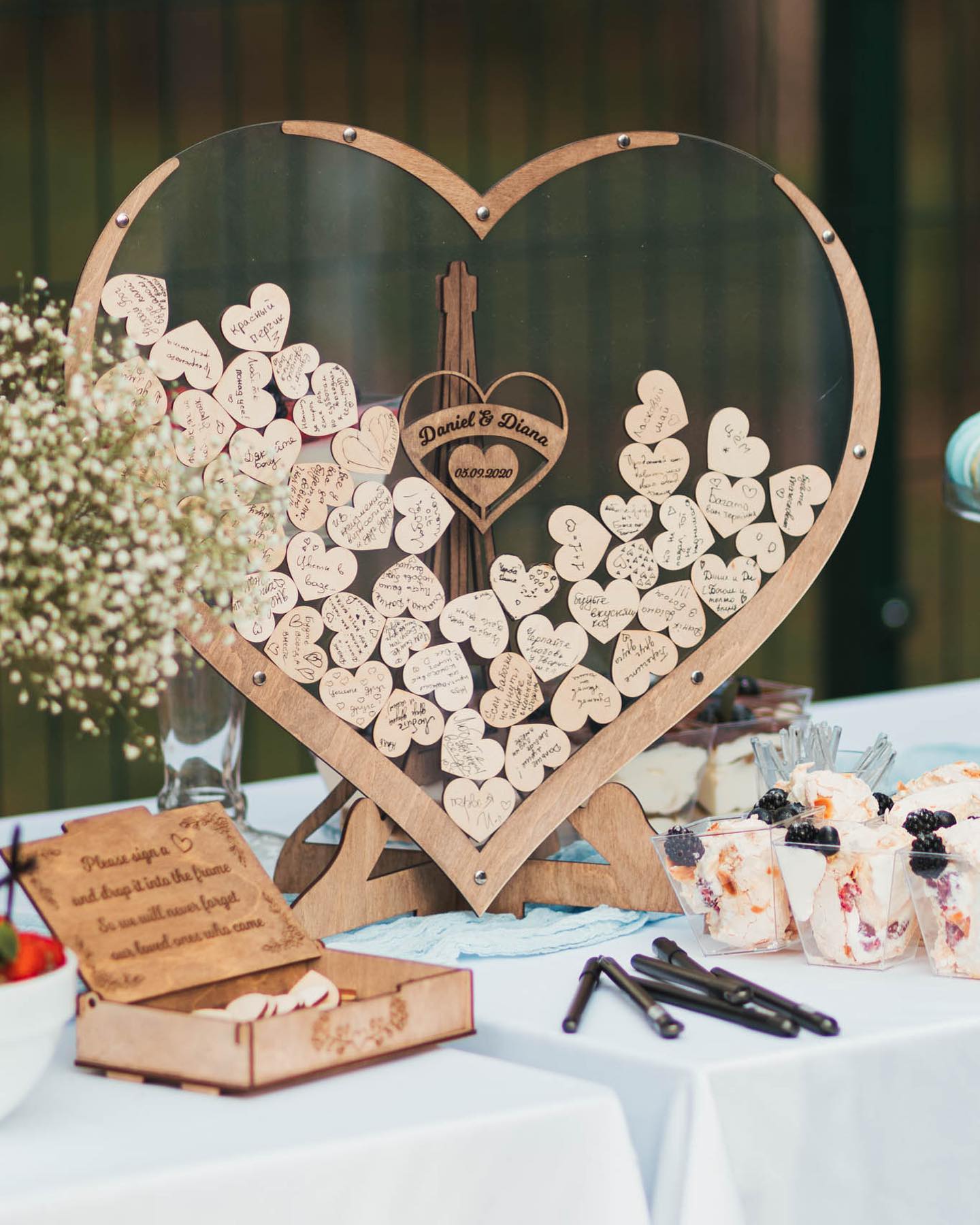 Wooden Heart Guest Book Wedding Frame Keepsake Memory Decoration 14952053539142-1
