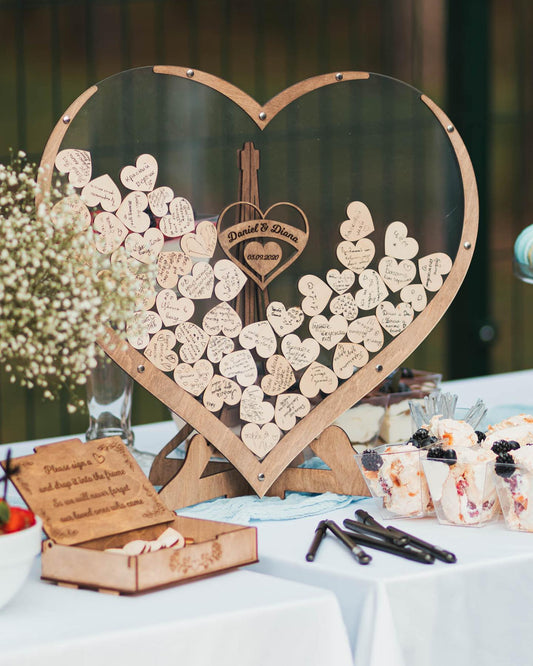 Wooden Heart Guest Book Wedding Frame Keepsake Memory Decoration 14952053539142-1