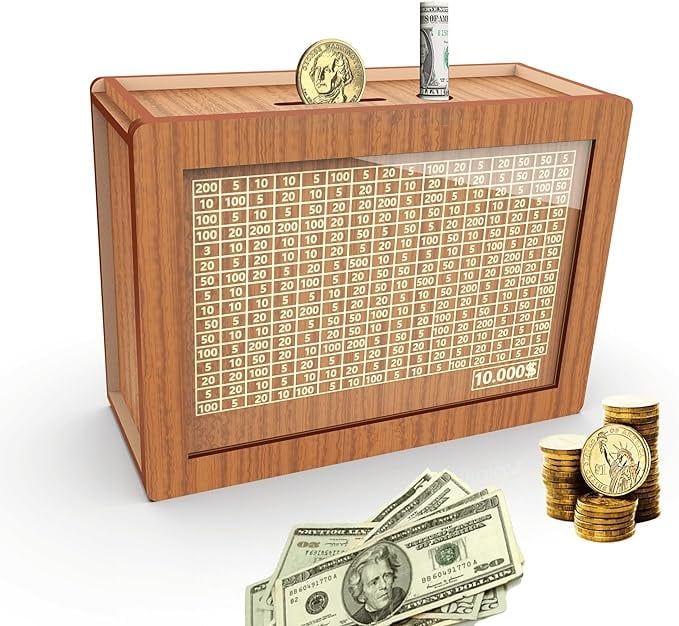 Wooden Savings Box for Smart Money Tracking and Daily Motivation 15089492656454-1