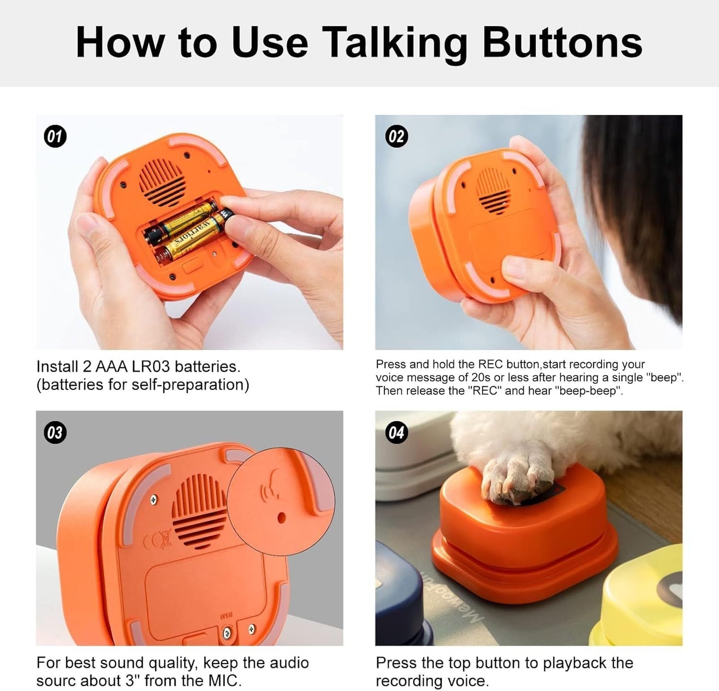 Dog Talking Buttons Set - 3 Recordable Communication Buttons With 8943583428828-1