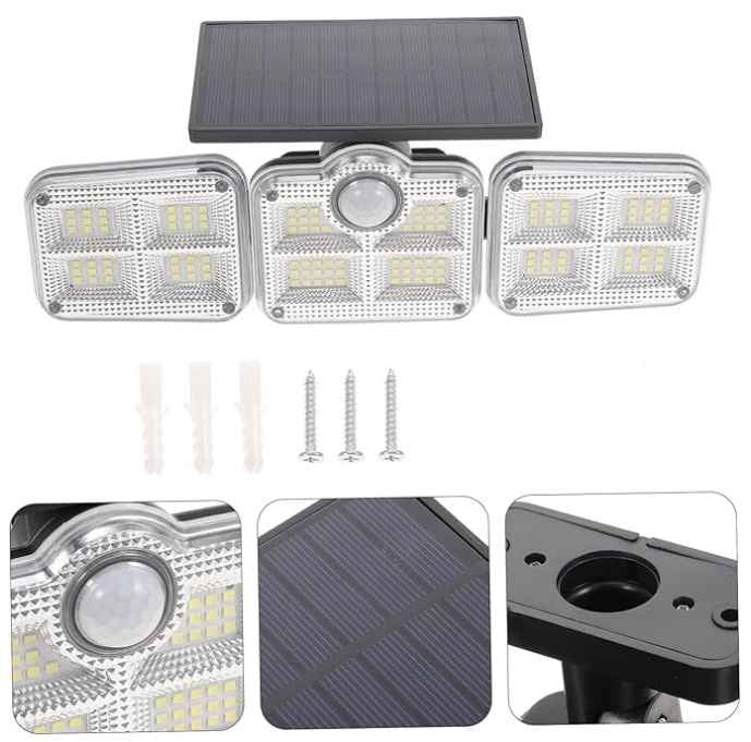 Solar LED Spotlight | Outdoor Motion Sensor | 3-Head Adjustable | 74 LEDs 15152383328582-1