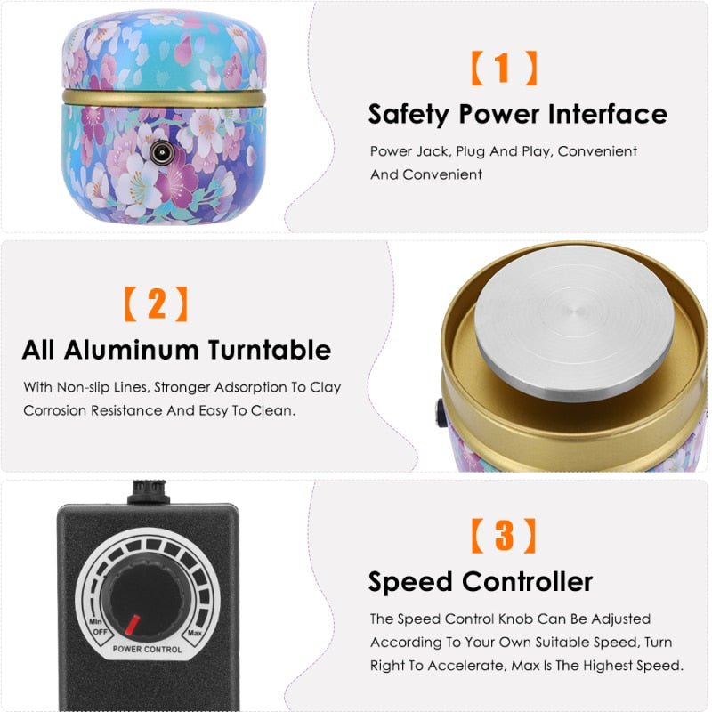 Mini Pottery Wheel Machine Ceramic Art Craft Electric Tool 14814336090438-1