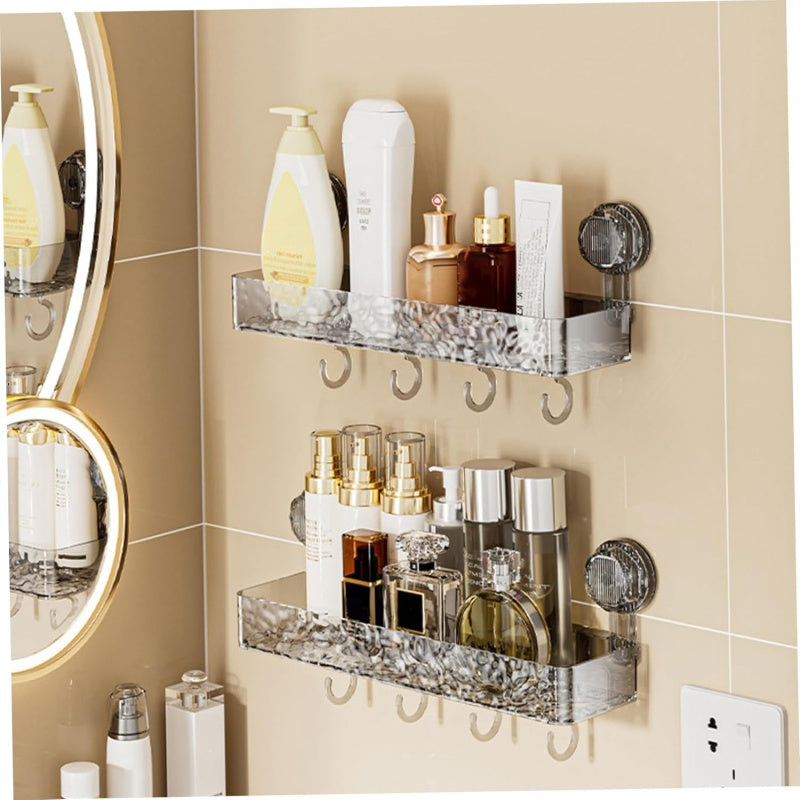 Wall Mounted Removable Suction Cup Shelf With Hooks 9663775703330-1