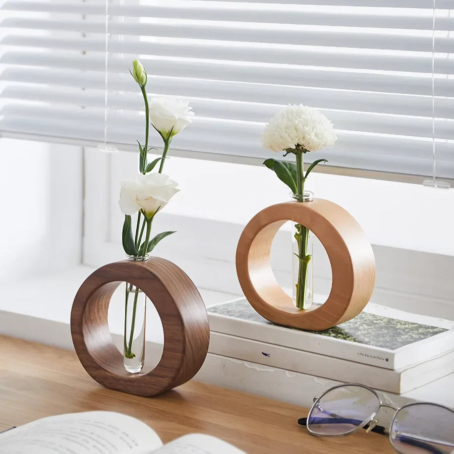 Solid Wood Mini Glass Vase For Living Room Decoration 14815630917958-1