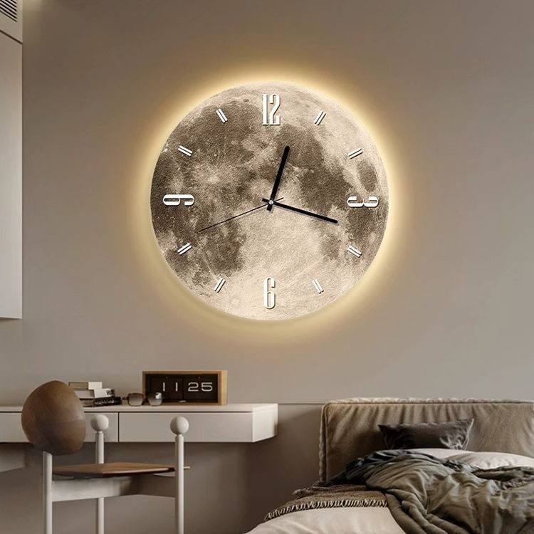 Moon Glow Wall Clock With Led Light Silent Timekeeping Decor 14980371349830-1