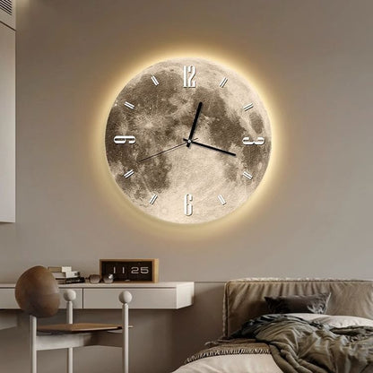 Moon Glow Wall Clock With Led Light Silent Timekeeping Decor 14980371349830-1
