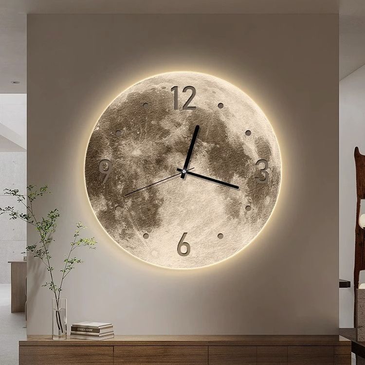 Moon Glow Wall Clock With Led Light Silent Timekeeping Decor 14980371349830-1