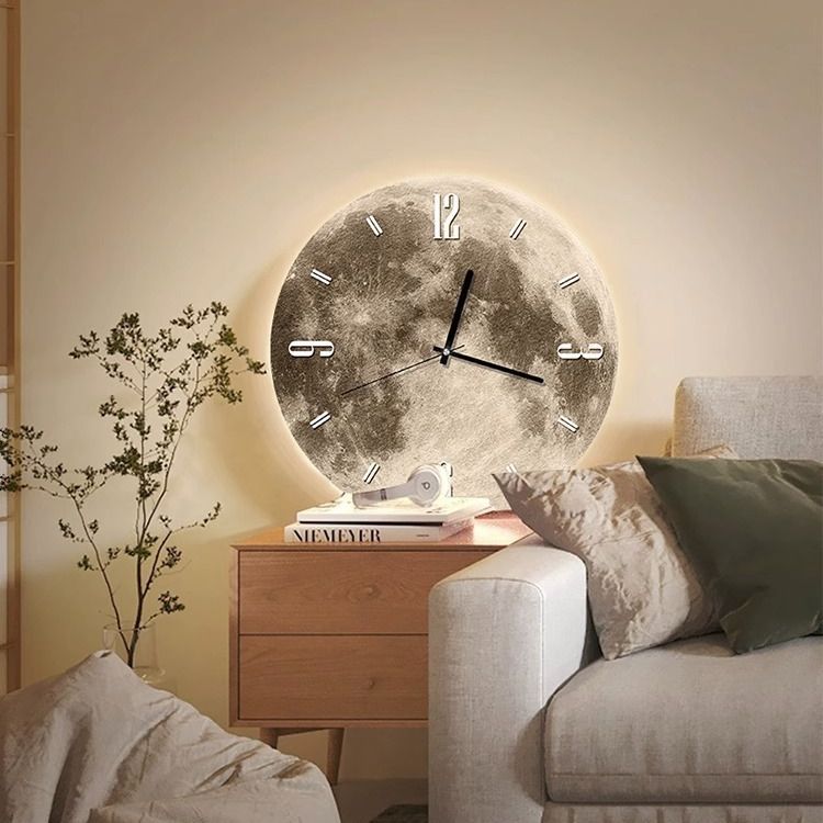 Moon Glow Wall Clock With Led Light Silent Timekeeping Decor 14980371349830-1