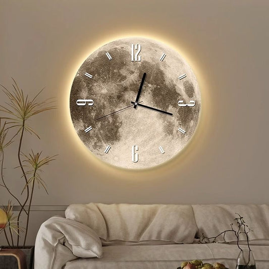 Moon Glow Wall Clock With Led Light Silent Timekeeping Decor 14980371349830-1