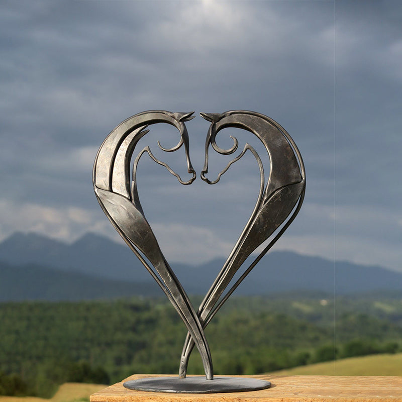 Metal Garden Horse Kiss Sculpture Outdoor Waterproof Yard Decor 8496310026542-1