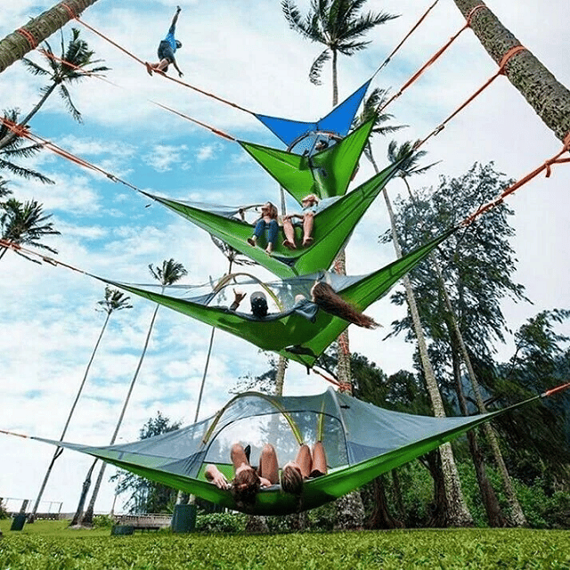 Triangular Camping Hammock Suspended Three Point Family Sleeping Platform Outdoor Aerial 8490145382702-1