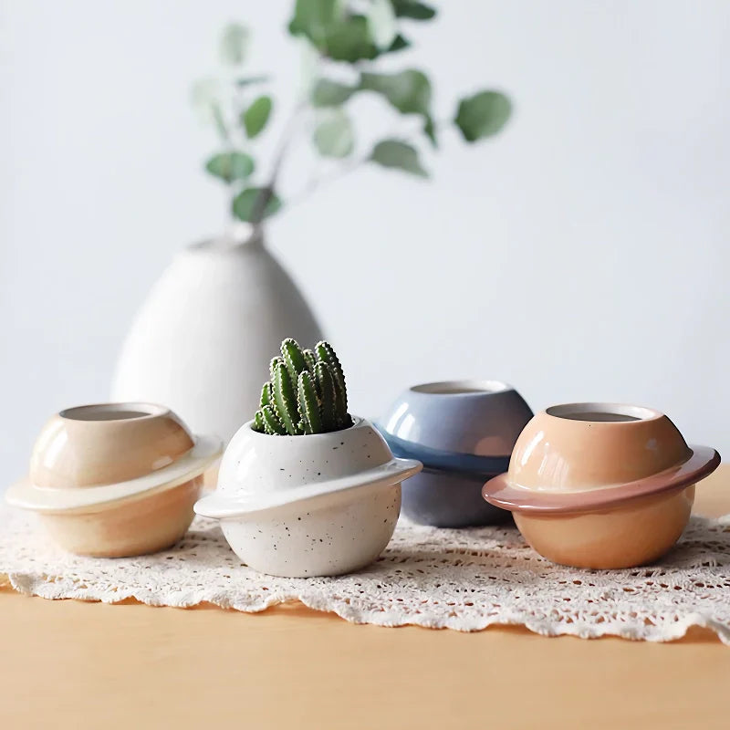 Mini Planet Shape Ceramic Succulent Flower Pot 14815617089862-1