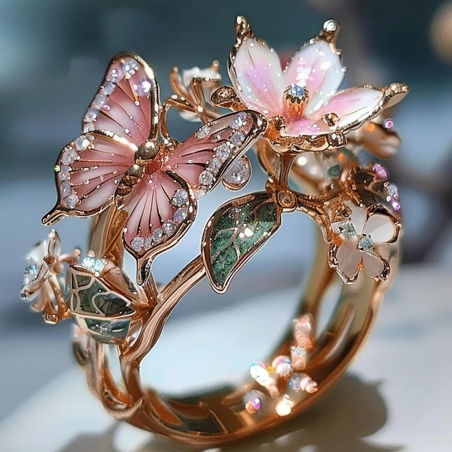 Size Can Be Changed At Will Butterfly Flower Ring 9529869992238-1