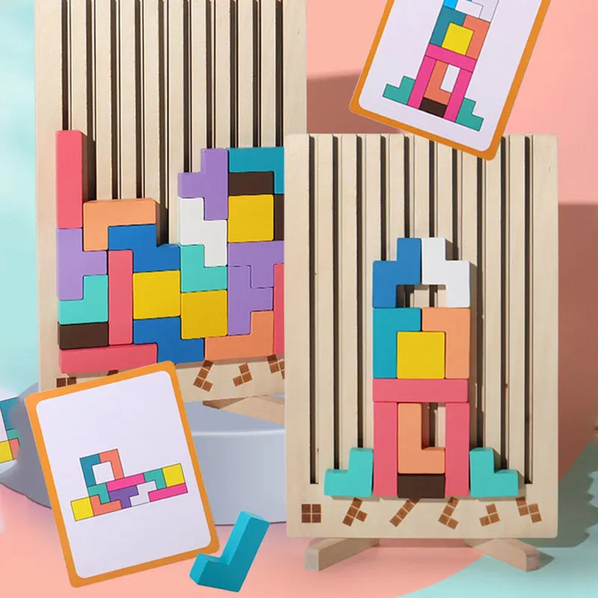 Wooden Tetris Puzzle Toy for Creative Thinking and Shape Recognition