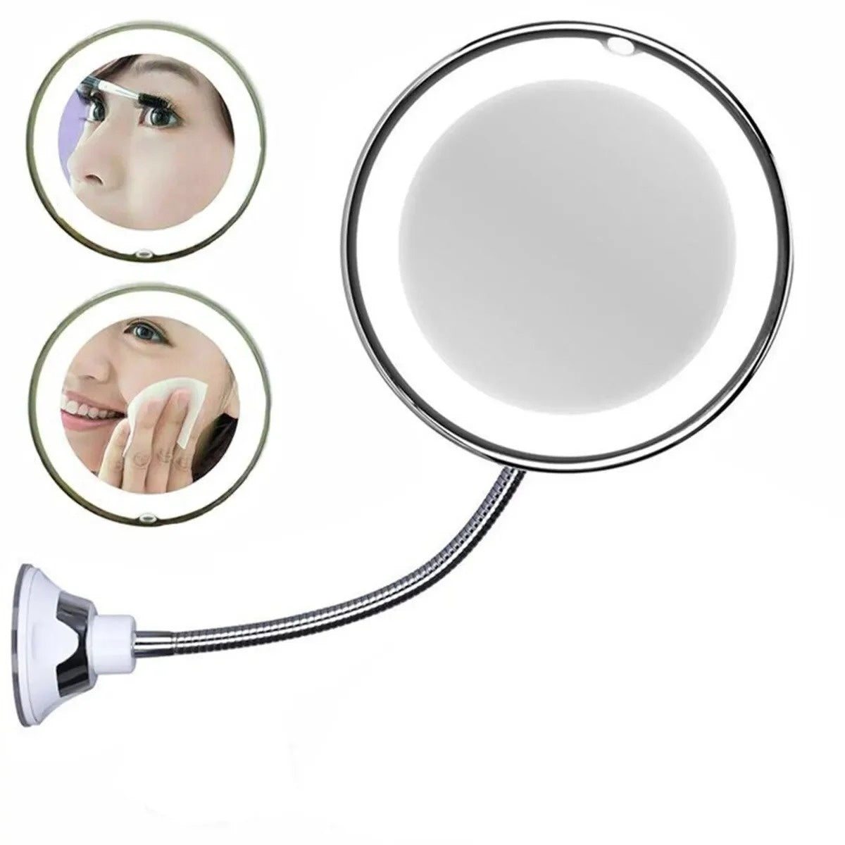 Flexible Gooseneck Makeup Mirror - 10X Magnifying Vanity Mirror with Suction Cup, 360 Degree Swivel, Daylight, Battery Operated, Cordless & Travel Mirror