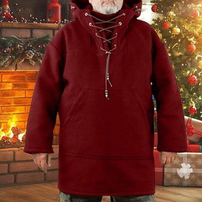 Men’s Wool Outdoor Jacket - Storm-Ready Insulated Anorak with Hood & Kangaroo Pocket