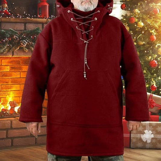 Men’s Wool Outdoor Jacket - Storm-Ready Insulated Anorak with Hood & Kangaroo Pocket