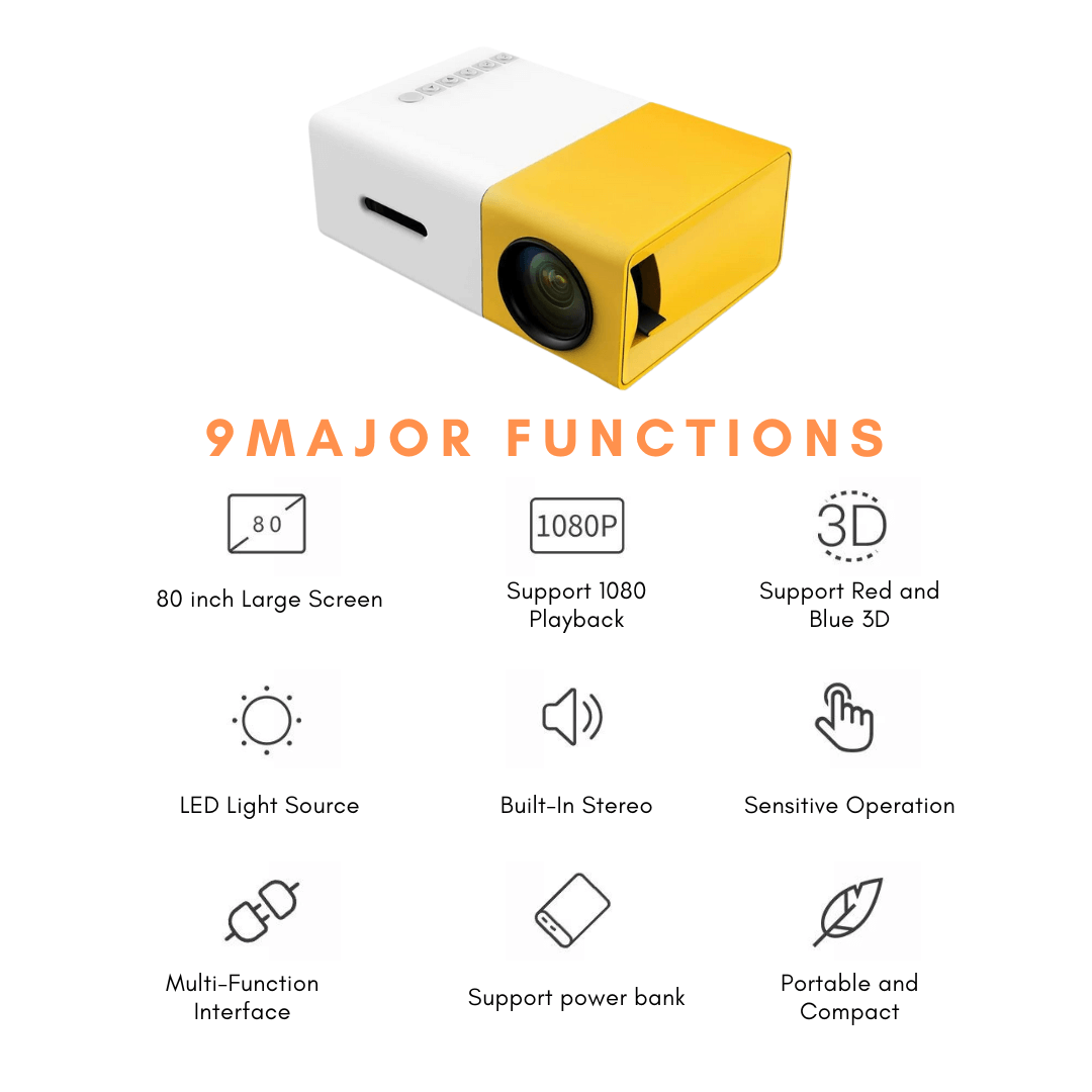Full HD 1080P Portable Mini Projector for Home & Outdoor Cinema 8000808747291-1
