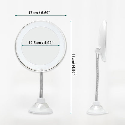 Flexible Gooseneck Makeup Mirror - 10X Magnifying Vanity Mirror with Suction Cup, 360 Degree Swivel, Daylight, Battery Operated, Cordless & Travel Mirror