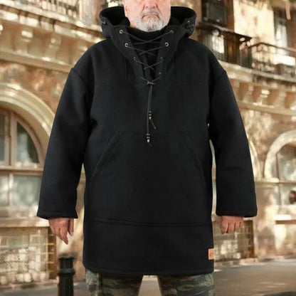 Men’s Wool Outdoor Jacket - Storm-Ready Insulated Anorak with Hood & Kangaroo Pocket