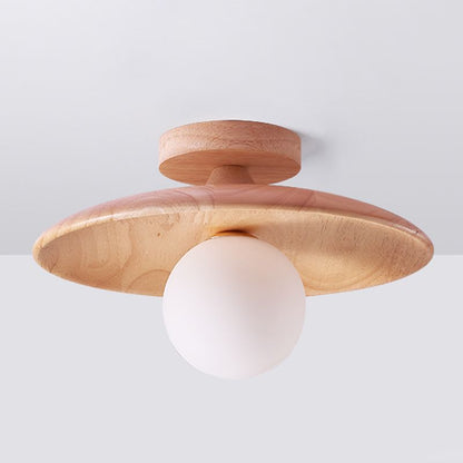 Indoor Flush Mount Ceiling Light – Walnut Wood and Glass Design 10219459084627-1