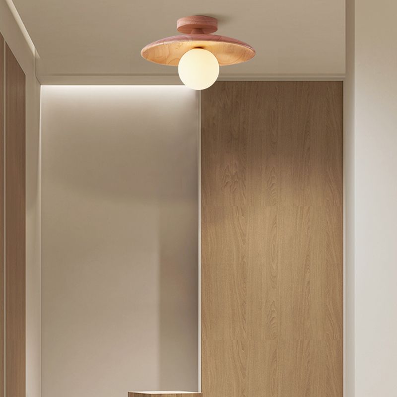 Indoor Flush Mount Ceiling Light – Walnut Wood and Glass Design 10219459084627-1