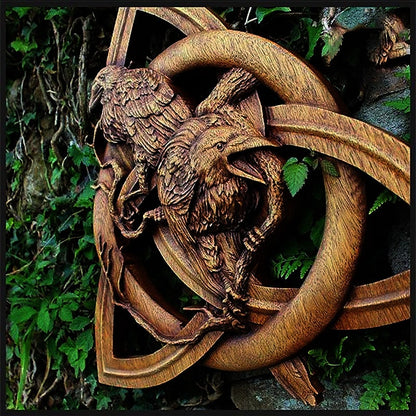 Nordic Runic Wood Wall Raven Decor Norse Mythology Plaque 8496127181102-1