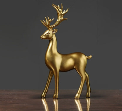 Golden Couple Deer Figurines Resin Animal Sculpture Home Decor Set 9599434490158-1
