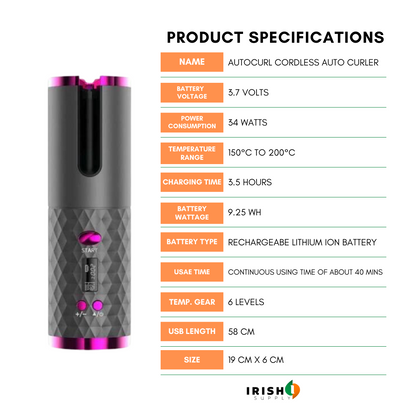 Cordless Automatic Rotating Hair Curler with Adjustable Heat 7931597816091-1