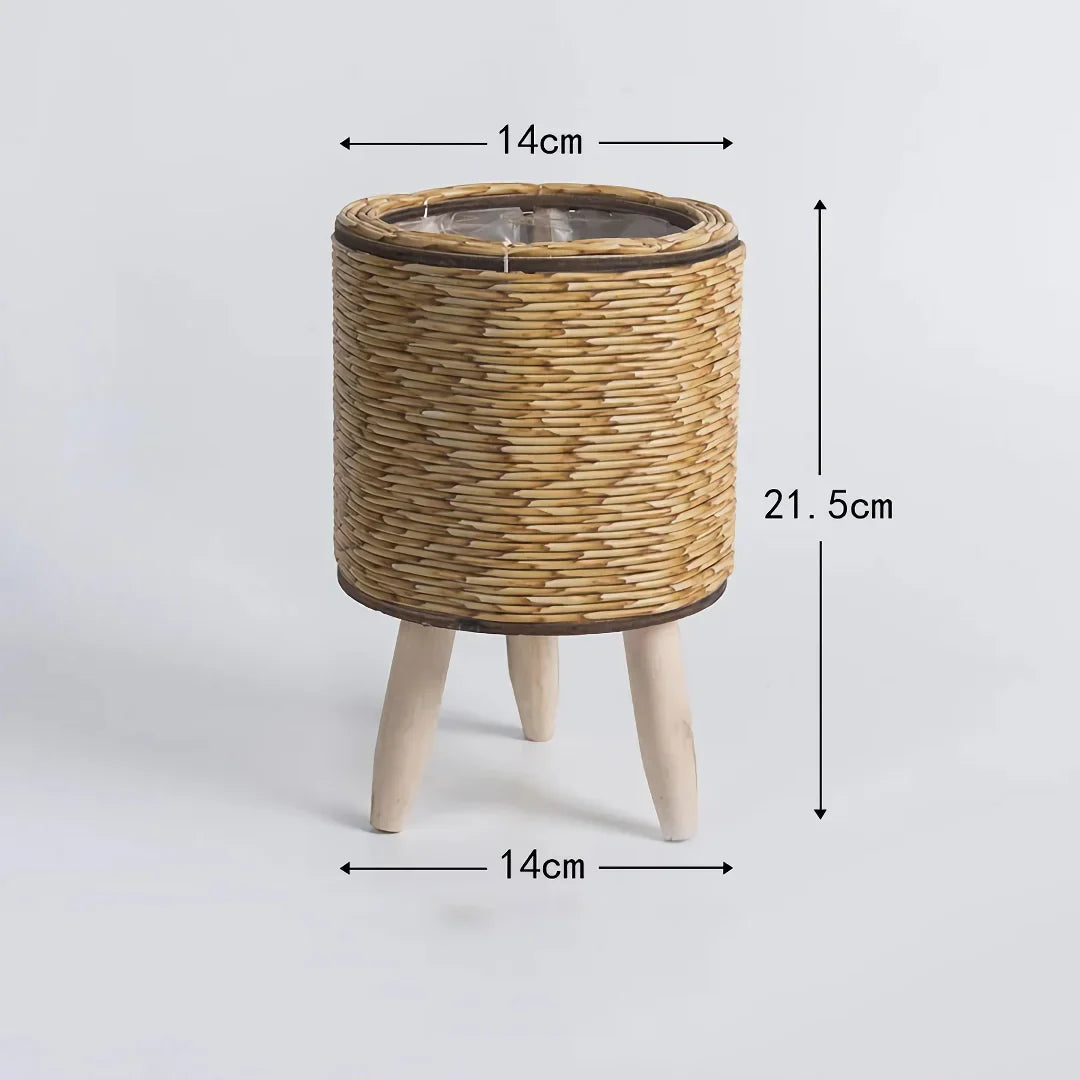 Vintage Imitation Rattan Flower Stand With Wooden Legs 14815605260614-1