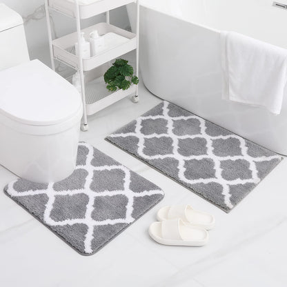 Ultra Soft Shaggy Bath Mat Set – 2 Piece Non-Slip Absorbent Rugs 14815634063686-1