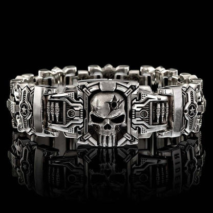 Skull Interlock Silver Bracelet Handmade Heavy Metal Gothic Warrior Design 9614411727150-1