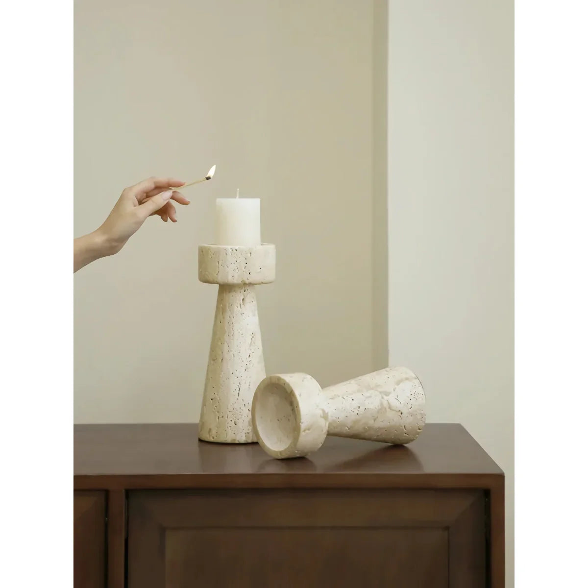 Minimalist Travertine Marble Candle Holder For Elegant Decor 14815615582534-1