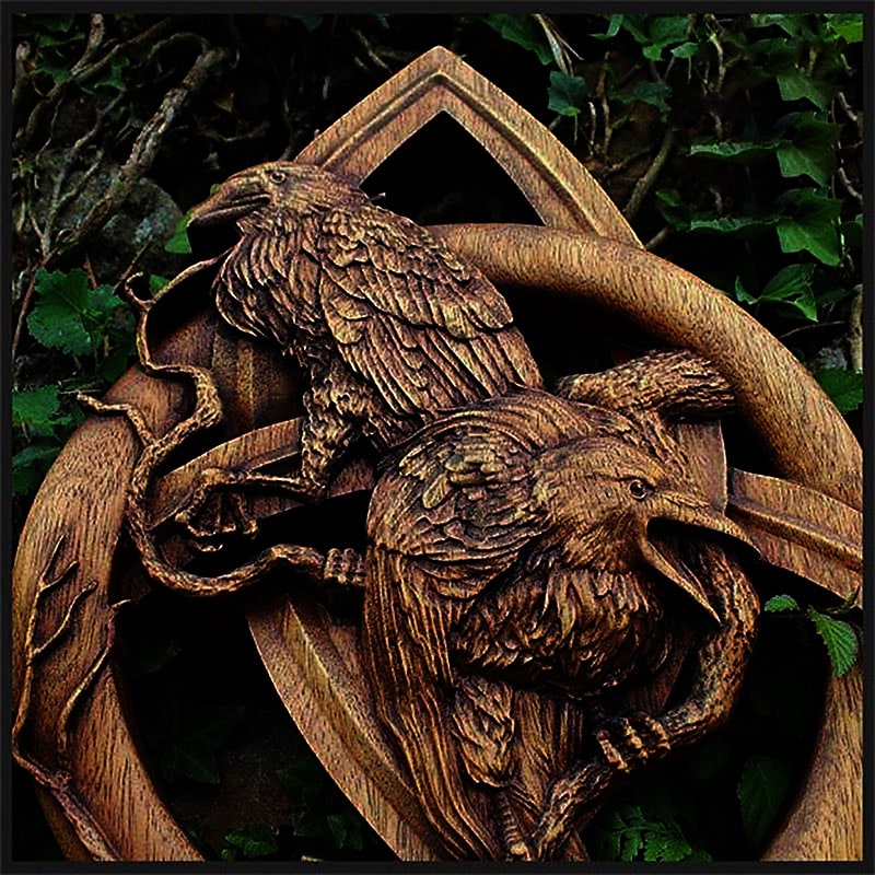 Nordic Runic Wood Wall Raven Decor Norse Mythology Plaque 8496127181102-1