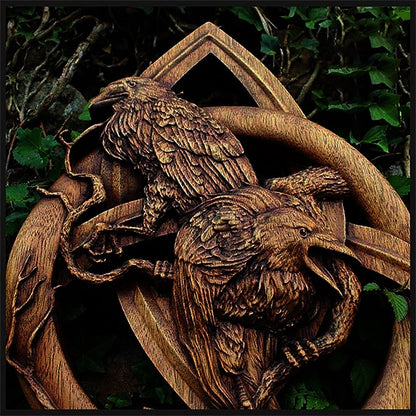Nordic Runic Wood Wall Raven Decor Norse Mythology Plaque 8496127181102-1