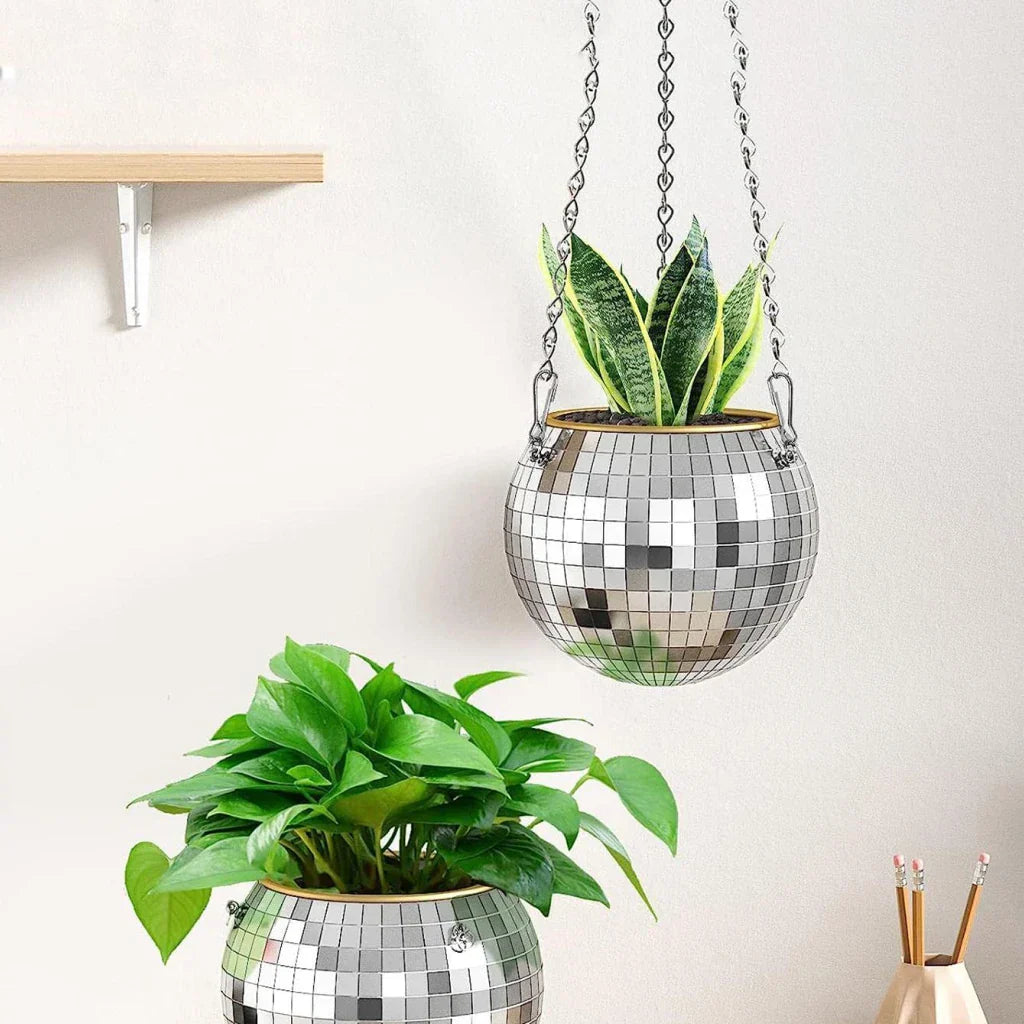 Reflective Hanging Planter Mirror Ball Pot For Indoor Garden Décor 14815631573318-1