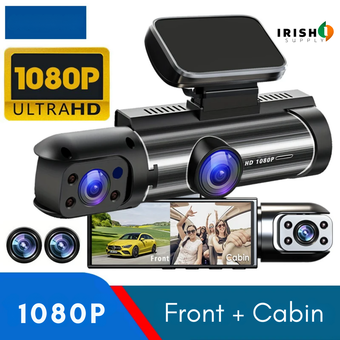 Claritypro Dual 1080P Car Dash Cam - Front & Cabin Video Recorder 10038364504410-1