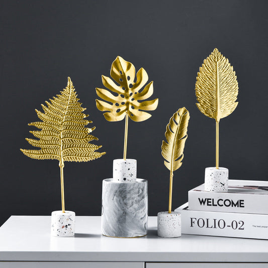 Metal Leaf Sculpture Ornament For Elegant Modern Home Table Decoration 6850551677028-1