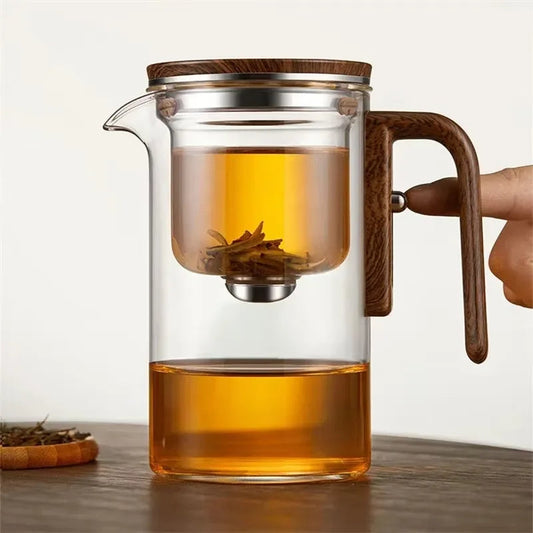 Glass Teapot with Wooden Handle for Elegant Brewing and Serving 15089480761670-1